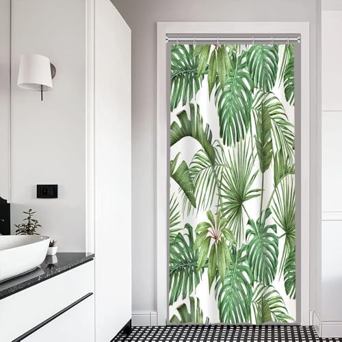 Xiaoterna Selva Tropical Cortina de Baño Hojas de Monstera Cortina de Baño Hojas Verdes Selva Tropical Cortina de Baño Hojas Verdes Tela Resistente al Moho Tejido Impermeable 90x180cm