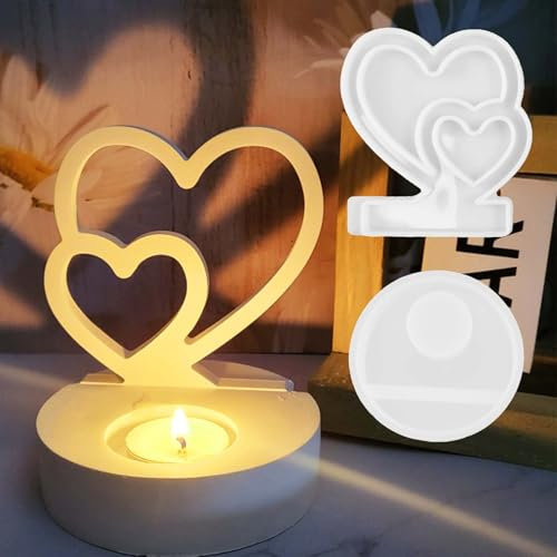 2PCS Silikonformen Gießformen TREABEAR, Gießformen Silikon Herz, Silikonform Herz mit Sockel, Silikonformen Gießformen Valentinstag Herz Silikonform Kerzenhalter,Silikonform Teelichthalter