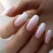 24 PCS Gradient French False Nails - Medium Length - French False Nails - White Pink Fake Nails with Glue - Reusable Glossy Full Cover Stick on Nails for Women Girls
