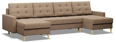 Mebligo - Ecksofa mit Schlaffunktion und Bettkasten Elma, U-Sofa, Braun (Lux 2), 294 x 140 x 88 cm