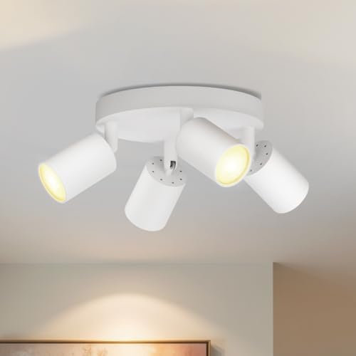 LVWIT GU10 Deckenstrahler LED 4 Flammig Rund LED Deckenleuchte Schwenkbar Weiße Deckenlampe Spot Drehbar Modern Deckenspots 4 Strahler für Wohnzimmer Schlafzimmer Küche (Ohne Leuchenmittel)