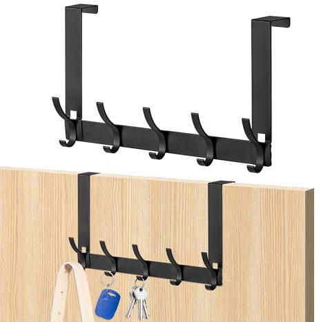 Kssvzz 2 Pieces Porte Manteau pour Porte, Crochet Porte Sans Percer avec 20 Crochets, Porte Manteau Porte pour Chambre à Coucher Salle de Bains Porte de Cuisine (Noir)