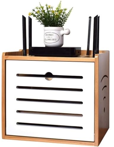 WiFi Router Regal Router Box Aufbewahrung Wand Kabel Versteckbox Dose Wand und Schreibtisch Kabel Organizer Konsole Regal Dekorative Box Holz