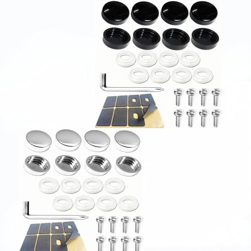 Anti Theft License Plate Screws Kit 2 Sets Stainless Steel Car Registration Screws with Black, Silver Caps for Secure Vehicle Fitting (Cars, Motorcycles, Trucks)