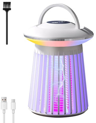 Insektenvernichter Elektrisch, Tragbar Mückenlampe USB Aufladbar Mit LED-Licht, Mückenfalle Fliegenfalle Elektrisch UV Lampe DREI Helligkeitsstufen, Wespenfalle Mückenschutz Innen/Außen (B)