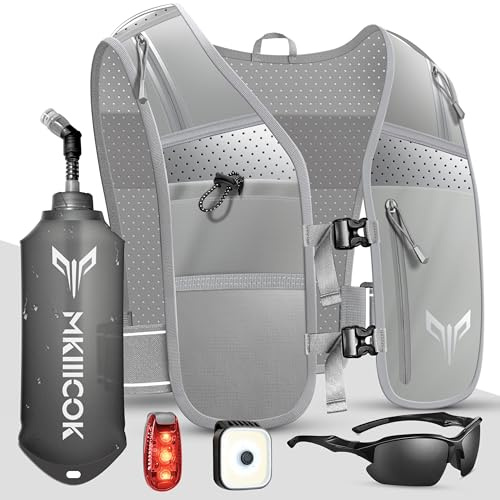 LED Running Vest for Men & Women with Phone Holder & 500ml Water Bottles - Reflective Lightweight Running Hydration Vest for Night Running, Marathon, Trail, Cycling & Outdoor Sports