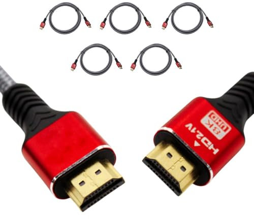 (Pack of 5) New 8K Ultra High-Speed HDMI 2.1 Cable 2m, 48Gbps, Supports 8K@60Hz & 4K@120Hz, Dynamic HDR, Dolby Vision, eARC, Compatible with PS5, Xbox Series X/S for Samsung QLED, LG OLED