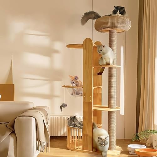 Kratzbaum Groß 190CM XXL Katzenbaum Holz Katzenkratzbaum für Große/Schwere Katzen, Aktivitätskratzbäume Stabiler Katzenturm mit Sisal-überzogenem Kratzbaum, Katzenhäusern, Plattformen, Cat Tree
