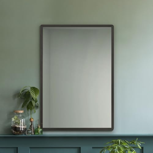MirrorOutlet The Naturalis - Solid Black Oak Rounded Corners Modern Wall Mirror 39 X 27.5 (100CM X 70CM) 48m deep frame Premium Mirror Glass with Black Backing. Scandinavian Inspired!