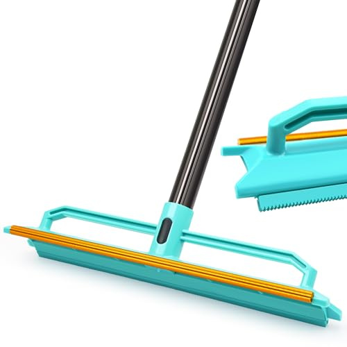 TidyBliss Râteau à Tapis, Balai D'épilation D'animaux avec Manche Long de 144 cm, Double Face pour Tapis, Canapés, Meubles et Intérieurs de Voiture (Bleu)