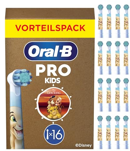 Oral-B Aufsteckbürsten Pro Kids 3+ Disney König der Löwen, Weiß, 16 Stück | Original Zahnbürstenaufsatz für Elektrische Zahnbürste Kinder ab 3 Jahren, Zahnbürstenköpfe, Extra Weiche Borsten