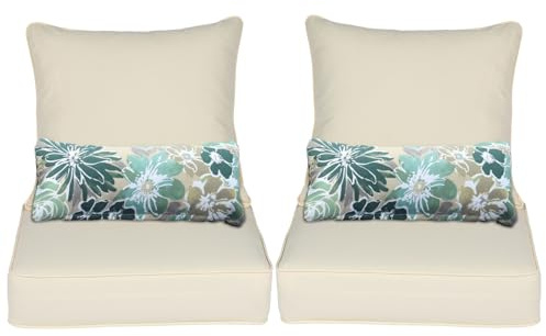 Aoodor 2er-Set Outdoor Sitzkissen mit Rückenlehne & Lendenkissen, Beige | Wasserabweisendem Olefin-Gewebe, Lichtbeständige Polster für Gartenstühle, Rattansessel & Balkonmöbel, 61x61x13 cm