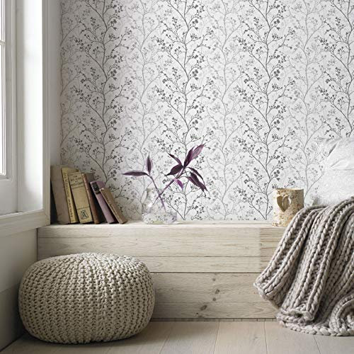 Superfresco Easy Tapete, Motiv Gypsophilia, Waldweg, Silber/Grau