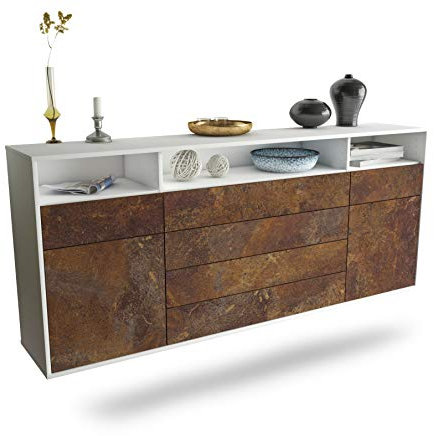 Dekati Sideboard Bellevue hängend (180x77x35cm) Korpus Weiss matt - Front rostigen Industrie-Design - Push to Open - Leichtlaufschienen