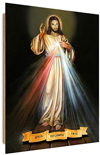 Feeby Deco Panel Jesus Bild Kunstdruck Modern Barmherzigkeit Mehrfarbig 60x90 cm Wandbild Dekorationspaneel Wohnzimmer, Kinderzimmer, Heimbüro