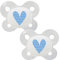Dentistar® Silikon Schnuller 2er-Set – Größe 0 für 0-2 Monate – Zahn- & kieferfreundlicher Silikonschnuller mit Dental-Stufe – Blau mit Herz-Motiv – BPA-frei – Made in Germany