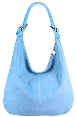 OBC Made in Italy Damen XXL Ledertasche Leder Wildleder Shopper Tasche Schultertasche Umhängetasche Hobo-Bag Beuteltasche (Himmelblau)