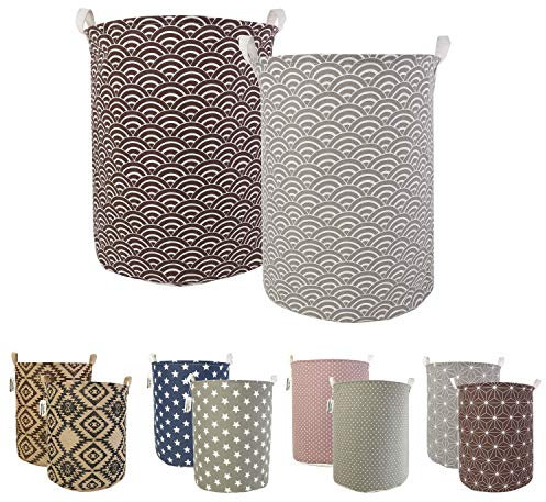 LessMo 2 Stück Wäschekorb Sortierer, 19,7 Faltbar Wasserdicht Wäschesack, Verdickte Leinwand Wäschekörbe mit Griffen für Schlafzimmer Lagerung Baby Kleidung Spielzeug
