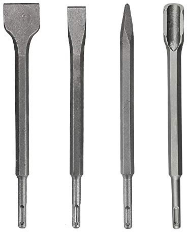 CODIRATO 4 Stück SDS Plus Meißel Set mit Flachmeißel Fliesenmeißel Spitzmeißel Bohrhammer Meißel Breitmeißel Edelstahl Meißel für Trennen und Bearbeiten von Beton, Mauerwerk, Keramikfliesen