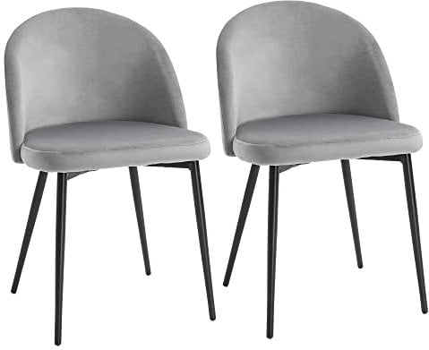 HOMCOM Lot de 2 chaises Salle à Manger Chaise de Cuisine scandinave Chaise en Velours rembourrée avec Pieds effilés en métal, pour Salon, Salle à Manger, Gris