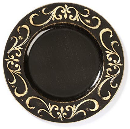 Inges Platzteller mit Verzierung in Schwarz, mit Goldverzierungen, 33 cm