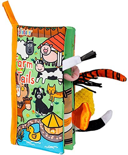 HECCEI Baby Cloth Book, Soft Crinkle Books with Animals Tail Activity Toddler Early Development Interactive Sensory Books for Babies Infant Toddler (Farm Tails)
