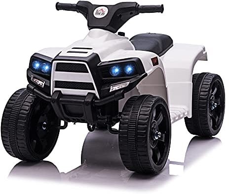 HOMCOM Voiture 4x4 Quad Buggy électrique Enfant 18-36 Mois 6 V 3 Km/h Max. Effet Lumineux sonores métal PP Blanc Noir