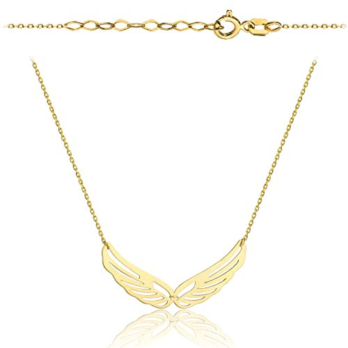 Goldene Damen Halskette 333 8k Gold Gelbgold Kette mit Anhänger Engelsflügel Gravur