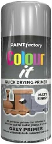 HOMION Colour it prime spray paint 400ml sunshine gloss or matt finish quick drying metal wood aerosol (3, GREY PREMIER MATT)