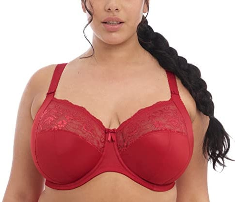 Elomi Women's Morgan Banded Comfort & Support. Three-Section Cup, Side Frame, Stretch Lace. Solid Color Dd+ Bras Full Coverage, Opaque, Haute Red, 38J US