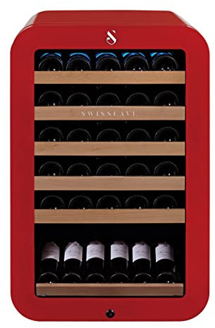 SWISSCAVE 1-Zonen Weinkühlschrank | 35 Flaschen | 83cm (H) | Retro Style (Red)
