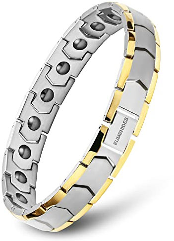 Magnetisches Armband,Herren Magnetarmband, Titan Stahl Magnettherapie Armband, Voll Magnetisches Armband mit 18 Magneten,Statische Elektrizität Entfernen, (Silbernes und goldenes Magnetarmband)