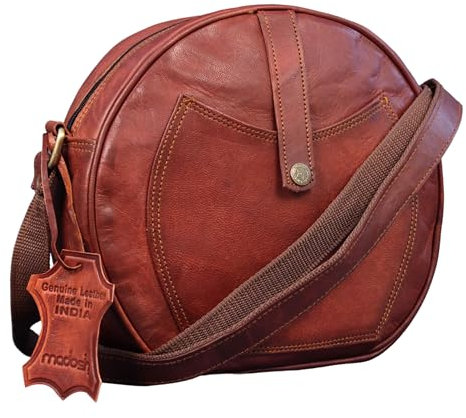 Madosh, halbrunde Form Crossbody Geldbörse Weiches Leder Runde Crossover Tasche Frauen Schulter Slingbag, Braun, Small