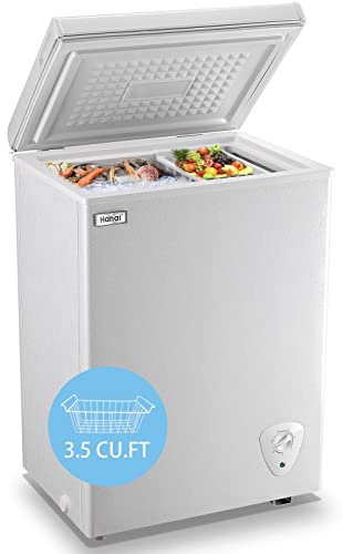 Congelador horizontal de 99 L (3.5 pies cúbicos) pequeño congelador profundo con puerta superior, con cesta extraíble, bajo ruido, 7 temperaturas ajustables y ahorro de energía, para el hogar, blanco