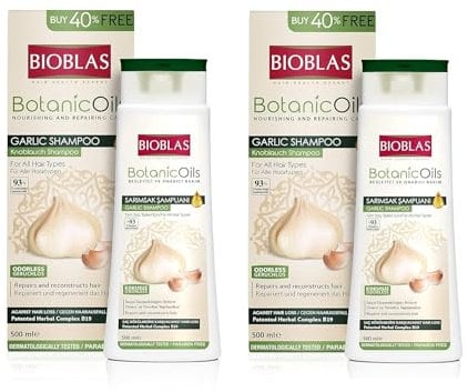 2x Knoblauch Shampoo 500 ml Bioblas, Geruchlos, Anti Haarausfall Frauen und Männer Sparpack