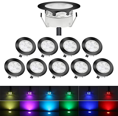 CHNXU 10er Set LED Treppen Bodeneinbaustrahler RGB Farbwechsel Terrassenbeleuchtung Bodenspots Ø60mm IP67 Wasserdicht innen Außen Lampe Boden Einbauleuchten Terrasse Küche Garten Dekolicht, Schwarz