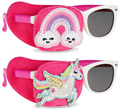 Hifot Cache Oeil Enfant 2 pièces,Licorne Cache Oeil Medical pour amblyopie orthoptiste Adultes et Enfants,Papillocache-œil Couvre Lunettes Eye Patches pour Fille