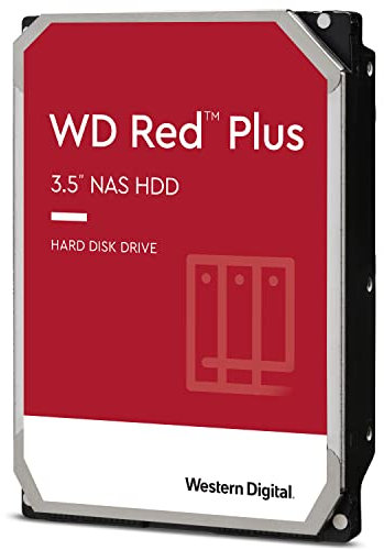 WD Red Plus interne Festplatte NAS 12 TB (3,5'', Workload-Rate 180 TB/Jahr, 7.200 U/min, 256 MB Cache, NASware-Firmware für Kompatibilität, 8 Bays) Rot