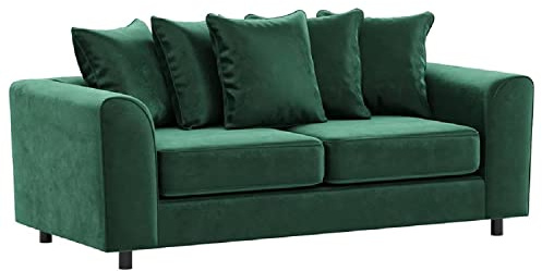 Brooklyn Green 3 Seater Sofa Plush Velvet Full Foam seating Scatter Back (Green, 3 Seater)