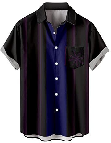 LUNULE Tshirt Herren Indianer Kostüm Herren Sommerhemd Herren Streifen Druck Hawaiihemd Kurzarmhemd Männer Sommer T-Shirt Revers Freizeithemd Button Kurzarm Hemden All Blacks Rugby Trikot Marine