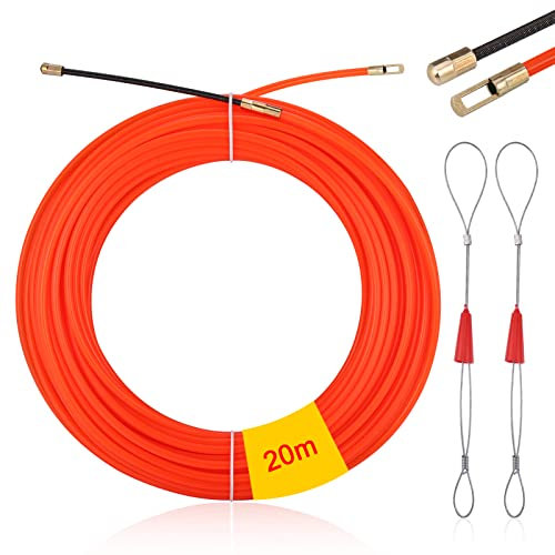 Zocipro 20m Kabeleinziehhilfe Einziehspirale Zugdraht,mit 2 Führungsfeder,Einziehband φ4 mm Kabeleinzug Einziehhilfen in ideales Einzugsband zur Kabelverlegung Leerrohre, Rot