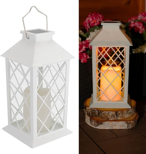 LUMILED Solarlaterne Außen Solar Laternen Draußen LED Glas Laterne Solarleuchte Kerze Flammeneffekte Kerzenlaterne IP44 Vintage Weiß Hängend Dekorative Außenleuchte Gartenlampe 1 Stück