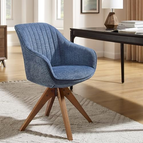 Zouron Chaise de Salle à Manger avec Pieds en Bois, Chaise pivotante (360°), Chaise de Salon avec accoudoirs, Chaise de Cuisine, Chaise de Bureau à Domicile, Bleu