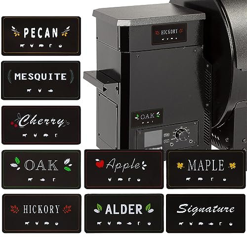 TiciKim Pellet-Trichter-Magnet-Etiketten, Geschmacksetiketten für Smoker Holzpellets, mattes Finish, Pellet-Räucher-Grillzubehör, wasserdicht, Grillführung, Pellet-Marker (9 Stück)