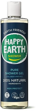 Happy Earth Gel Douche - Pour Hommes et Femmes - Gel Douche - 100% Ingrédients Naturels & Végan - Bois de Santal Citron - 300 ML