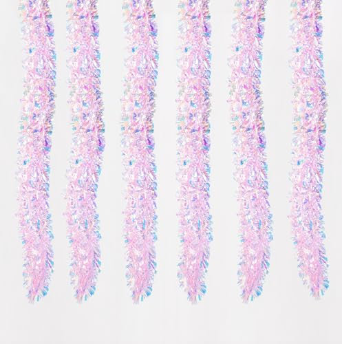 6 Stück x 2 M Lametta Girlande Glänzend Metallisch Girlande Weihnachtsbaum Hängende Dekorationen für Hochzeit Geburtstag Karneval Weihnachten Ferien Weihnachtsdeko Christbaum (2 Meter - Pink)