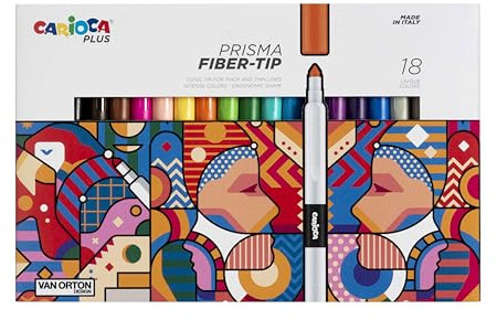 CARIOCA Colori Plus Prisma Fiber-tip Colored Markers with Fiber Tip, Double Line, Super Intense and Light-Resistant Ink, Made in Italy (Box of 18 Markers)