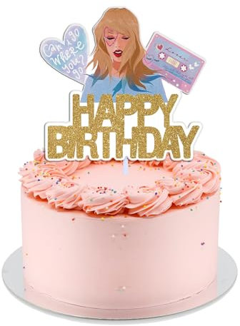Star Taylor Girl Cake Topper, Music Taylor Birthday Party Cake Decorations Supplies,Golden