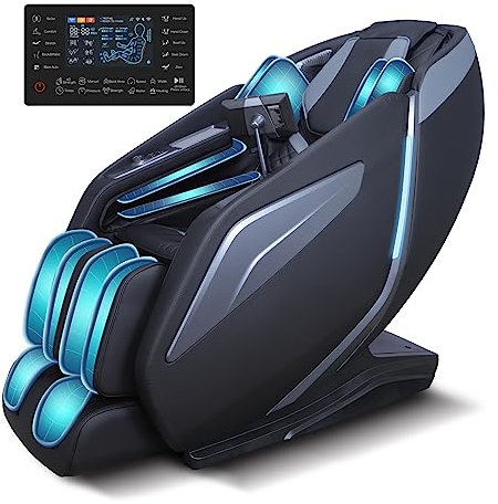 RelaxRelife Ganzkörpermassagesessel mit Zero Gravity Body Scan 4D Intelligent Shiatsu Massage, Rücken/Beinheizung mit AI Sprachsteuerung Bluetooth Lautsprecher SL Track Massage Schwarz