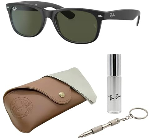 Ray-Ban RB2132 quadratische Sonnenbrille, BRILLEN-SET | Exklusiv-Etui und Care-Kit | Matte Black/G-15 Green